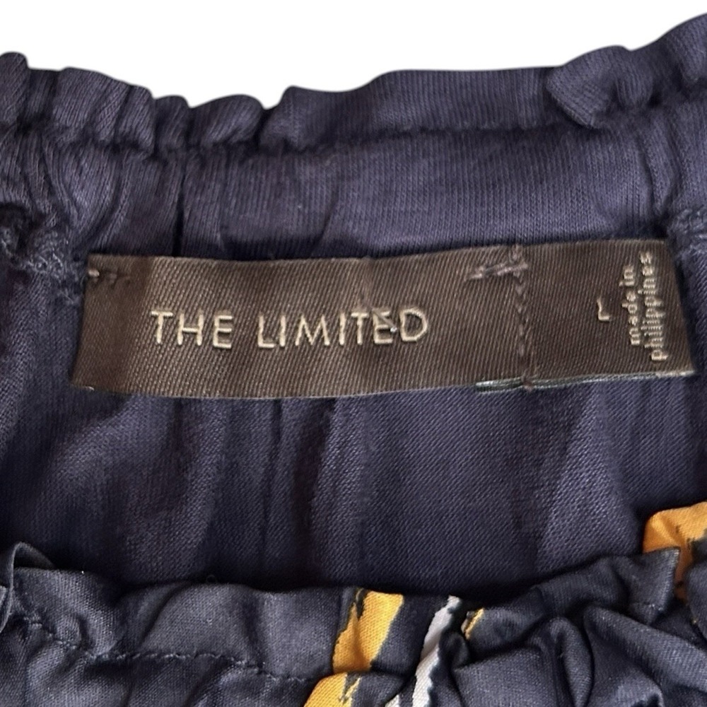 THE LIMITED Floral Halter Blouse sz L Dark Navy Yellow Sleeveless Satin Front - Picture 6 of 9